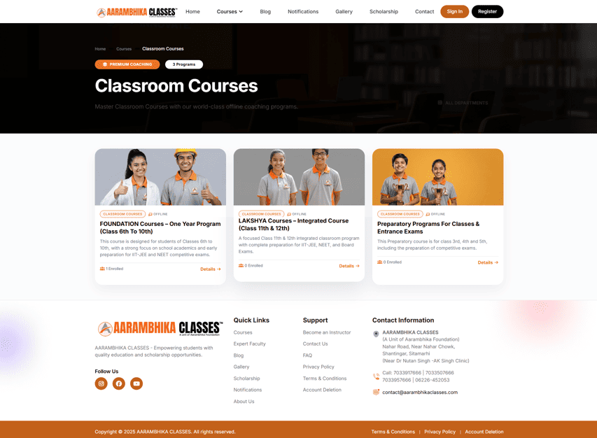 Aarambhika Classes – Learning Management System